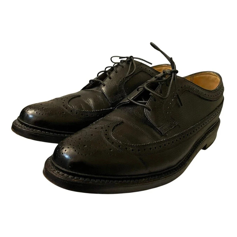 Vintage Florsheim Imperial Black Leather Wingtip Brogue Dress Shoes Size 9 USA